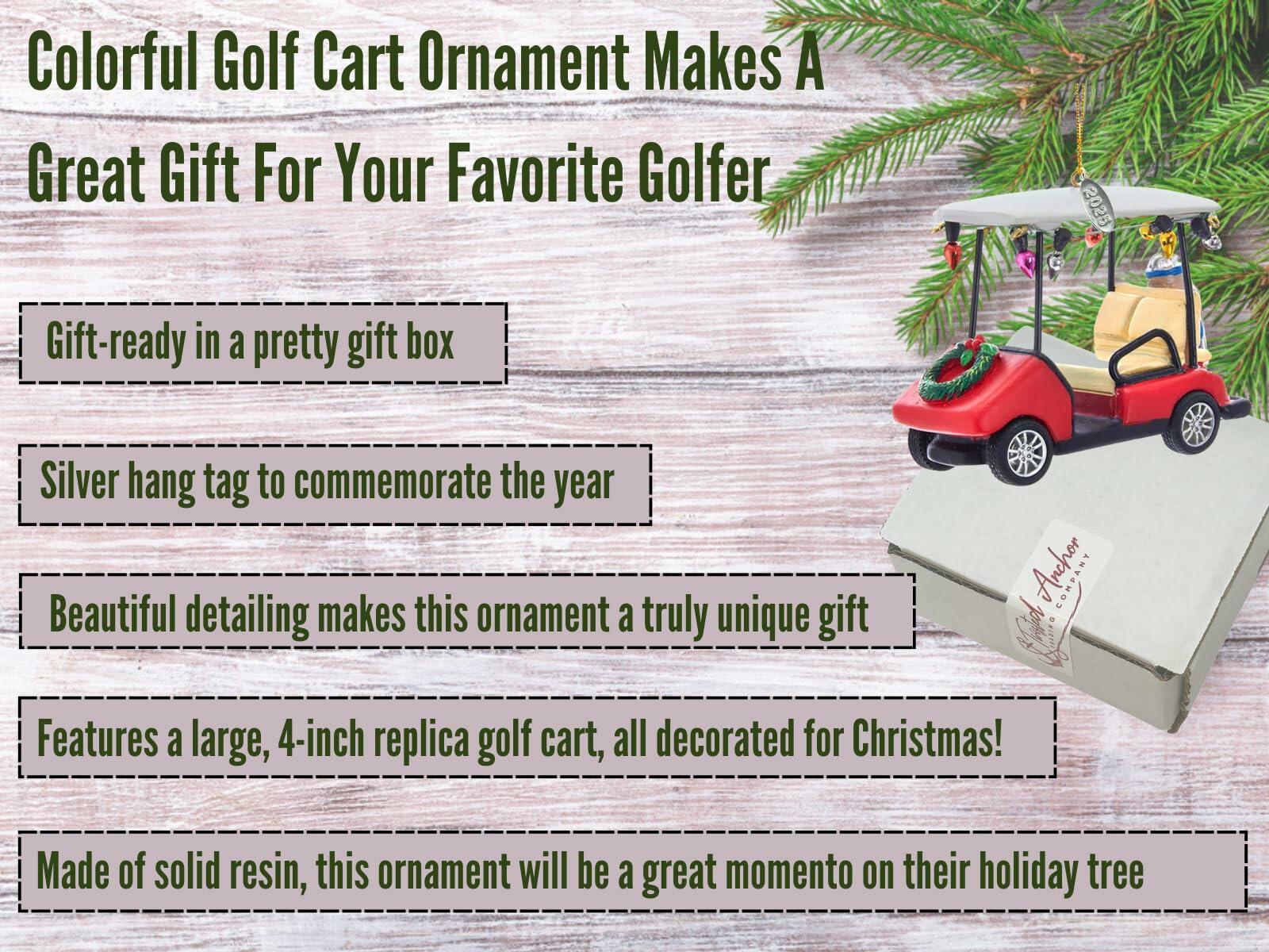 Golf Cart Christmas Ornament with 2025 Hangtag, Cute Replica Golf Cart Trimmed in Christmas Lights, Comes in Gift Box - Cool Golf Gifts for Men Golfers, Perfect Dad Gift