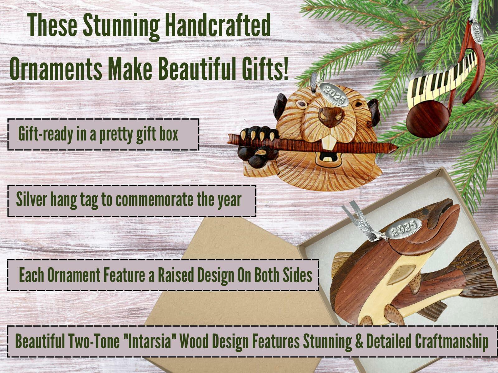 2026 Soccer Ornament - Soccer Christmas Ornament - Stunning Two-Tone Wood Christmas Ornament - Intarsia Design - Comes in a Gift Box so Its Ready for Giving