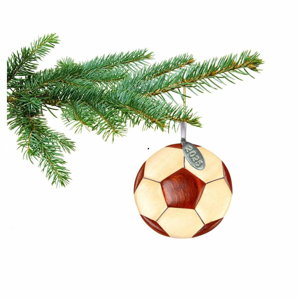 2026 Soccer Ornament - Soccer Christmas Ornament - Stunning Two-Tone Wood Christmas Ornament - Intarsia Design - Comes in a Gift Box so Its Ready for Giving