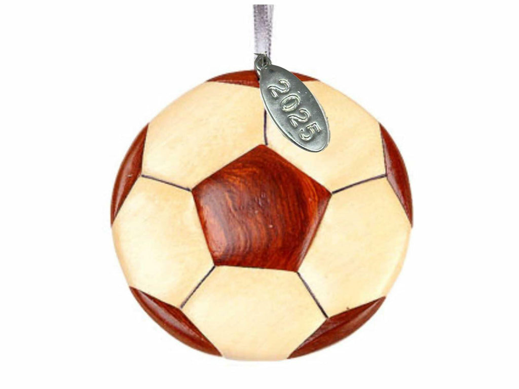 2026 Soccer Ornament - Soccer Christmas Ornament - Stunning Two-Tone Wood Christmas Ornament - Intarsia Design - Comes in a Gift Box so Its Ready for Giving