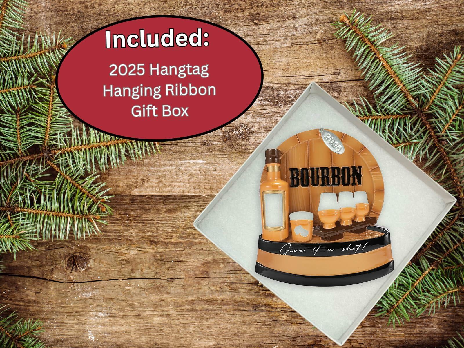 Bourbon Whiskey Christmas Ornaments - Can Easily Be Personalized at Home, Great Bourbon Gifts for Men, Bourbon Stocking Stuffers, Comes in Gift Box