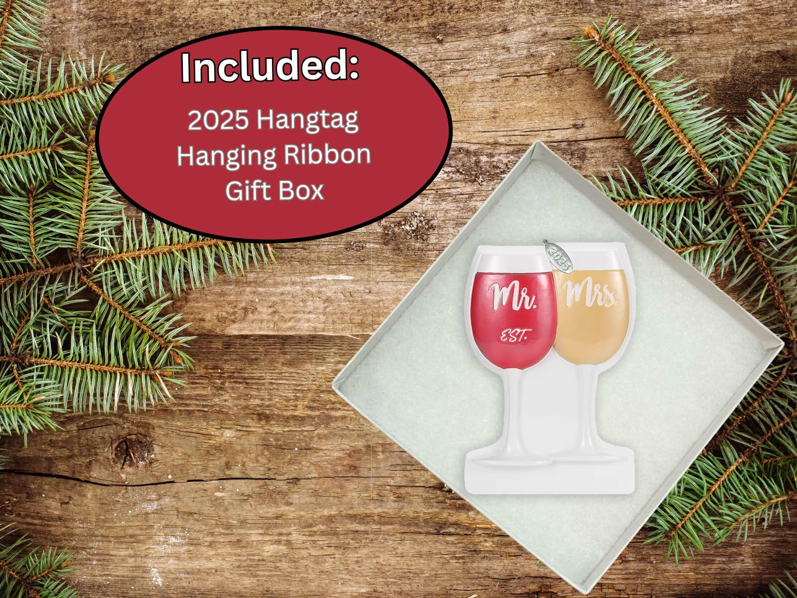 Our First Christmas Ornament, Wine Lovers Wedding Gifts for Couples 2025, Anniversary or Just Married with Mr and Mrs, Wine Glasses Design, Couples First Christmas Ornament in Gift Box