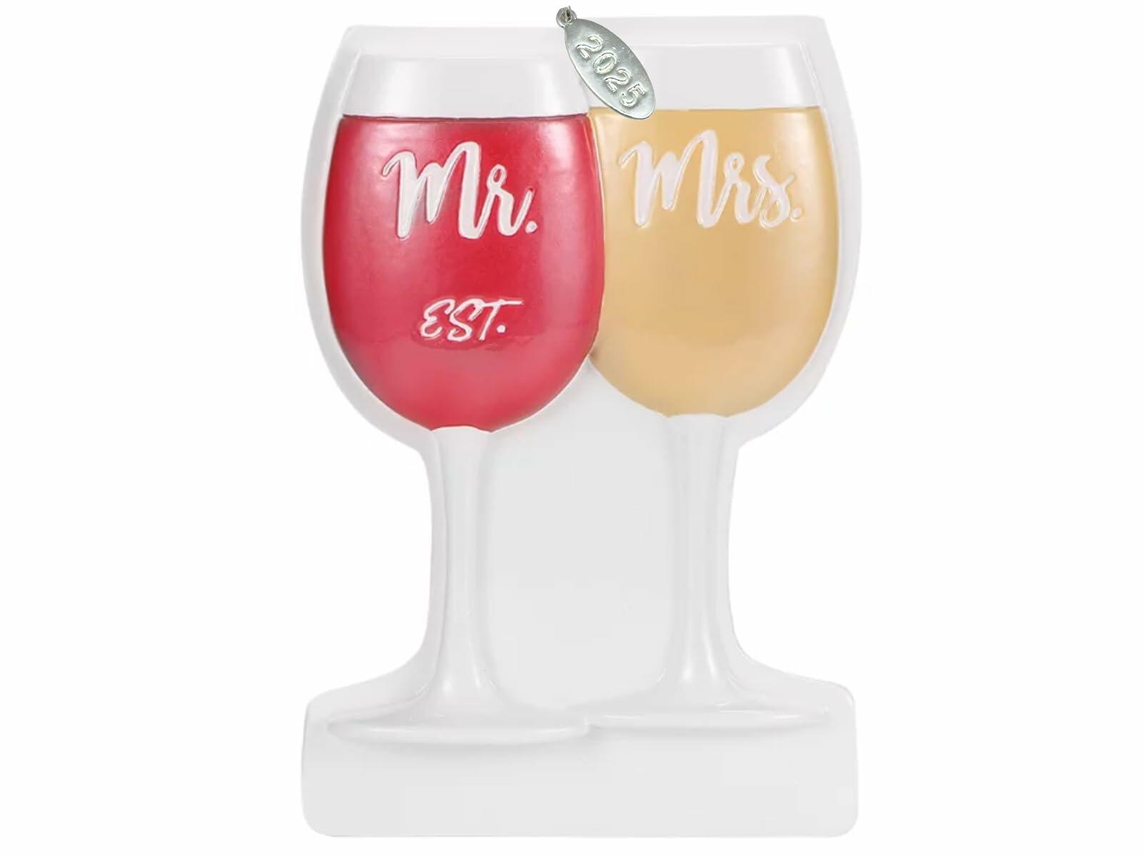 Our First Christmas Ornament, Wine Lovers Wedding Gifts for Couples 2025, Anniversary or Just Married with Mr and Mrs, Wine Glasses Design, Couples First Christmas Ornament in Gift Box