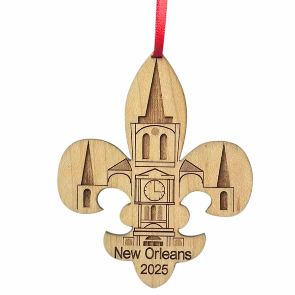 New Orleans Christmas Ornament, Big Easy, Mardi Gras Souvenir with Fleur de Lis and Click Tower Icon, Beautiful Laser Cut Wood – Great Stocking Stuffer, New OrleansTrip Idea, Comes in Gift Box