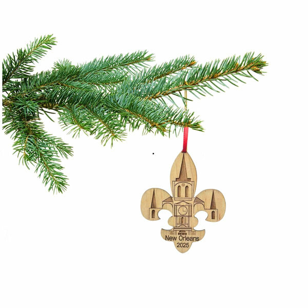 New Orleans Christmas Ornament, Big Easy, Mardi Gras Souvenir with Fleur de Lis and Click Tower Icon, Beautiful Laser Cut Wood – Great Stocking Stuffer, New OrleansTrip Idea, Comes in Gift Box