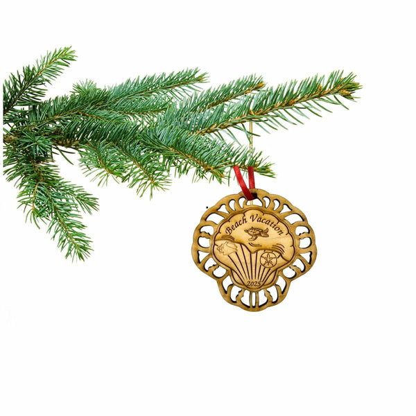 Beach Ornaments, Beach Christmas Ornament 2025 Seashells, Florida, Coastal Ornament - Beautiful Laser Cut Wood, Great Stocking Stuffer, Souvenir Idea, Comes in Gift Box