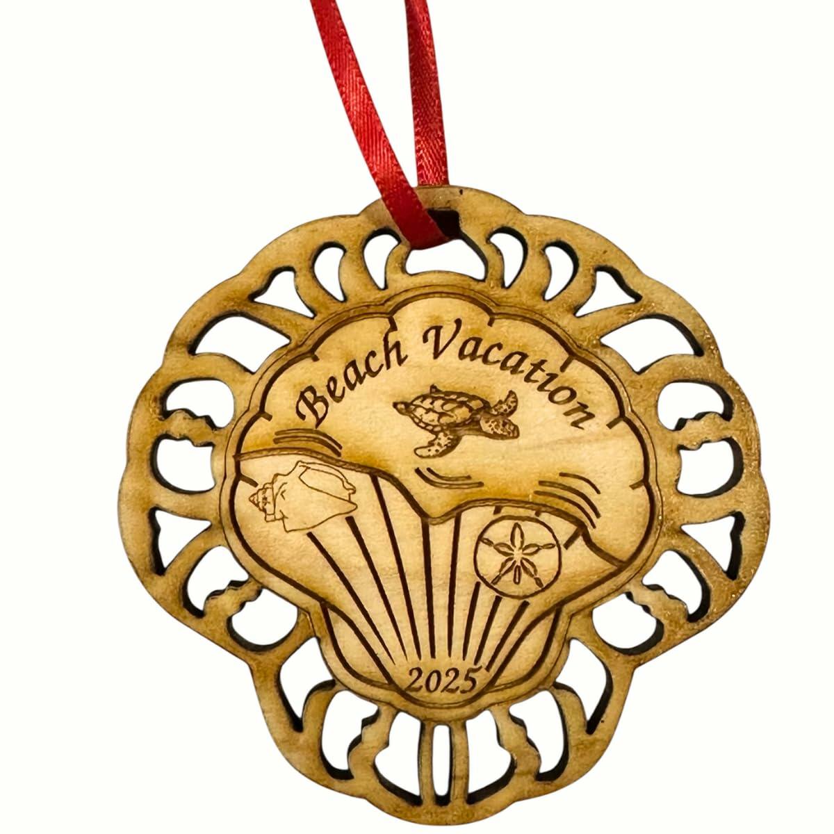 Beach Ornaments, Beach Christmas Ornament 2025 Seashells, Florida, Coastal Ornament - Beautiful Laser Cut Wood, Great Stocking Stuffer, Souvenir Idea, Comes in Gift Box