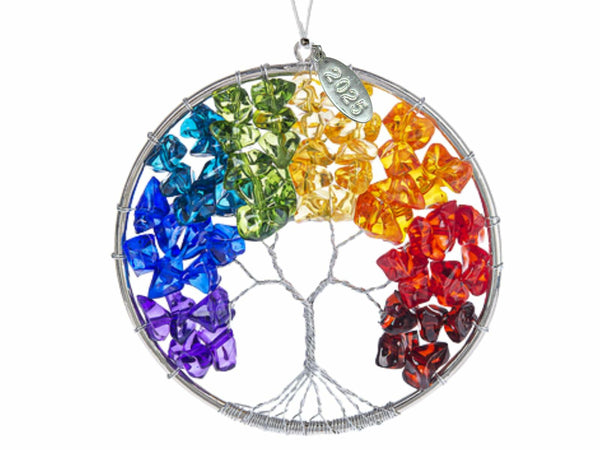 Colorful Tree of Life Ornament 2025 or Suncatcher - Acrylic Tree of Life Ornament, Window Hanging with Stunning Colorful Beads, Includes Suction Cup, 2025 Hangtag and Gift Box