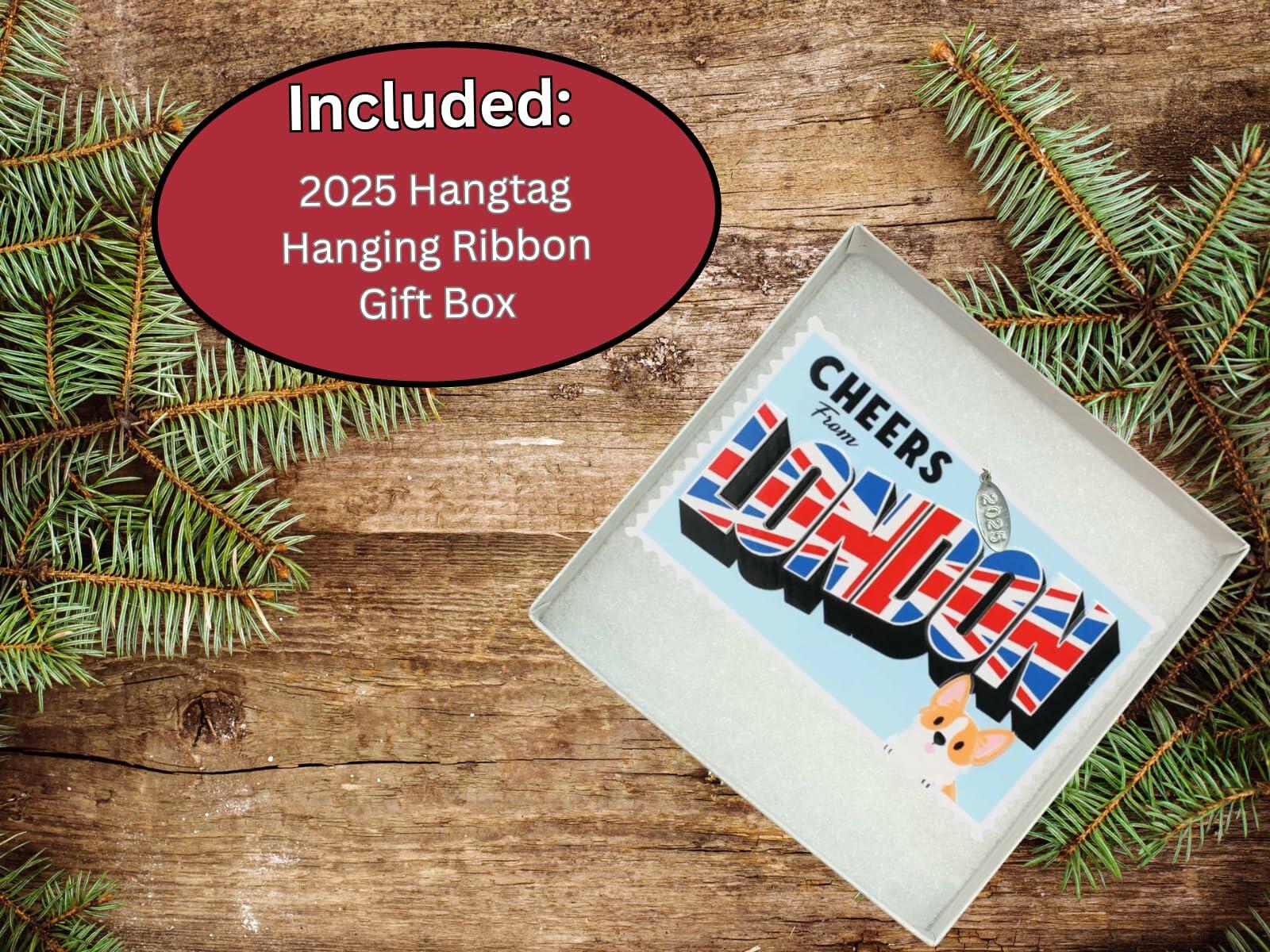 London Christmas Ornament 2025, London Ornament or Gift Idea, Trip Souvenir/Memento with British Flag, Great Britain, England Stocking Stuffer, Comes in Gift Box