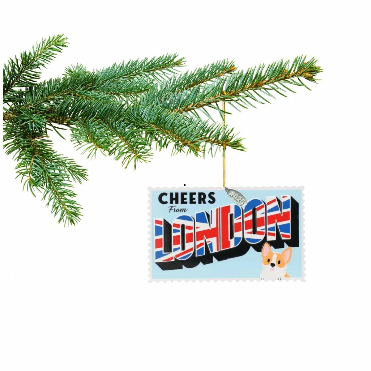 London Christmas Ornament 2025, London Ornament or Gift Idea, Trip Souvenir/Memento with British Flag, Great Britain, England Stocking Stuffer, Comes in Gift Box