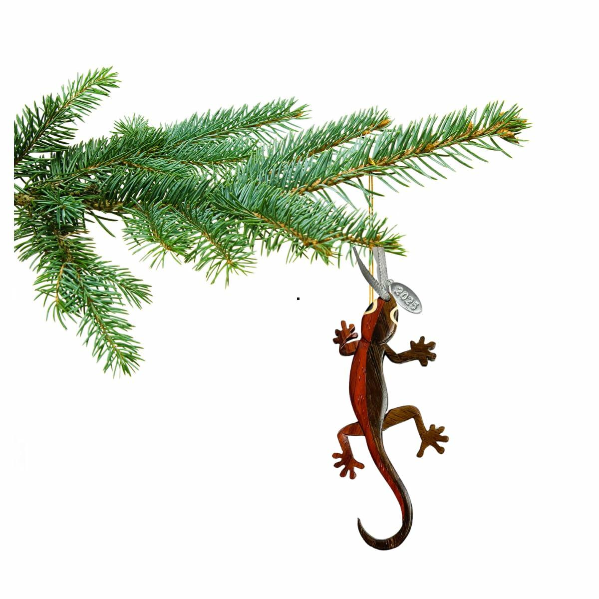 2026 Gecko Ornament or Lizard Christmas Ornament, Bearded Dragon Christmas Ornament - Stunning Multi-Color Wood, Handcrafted Two-Tone Intarsia Design, with Gift Box
