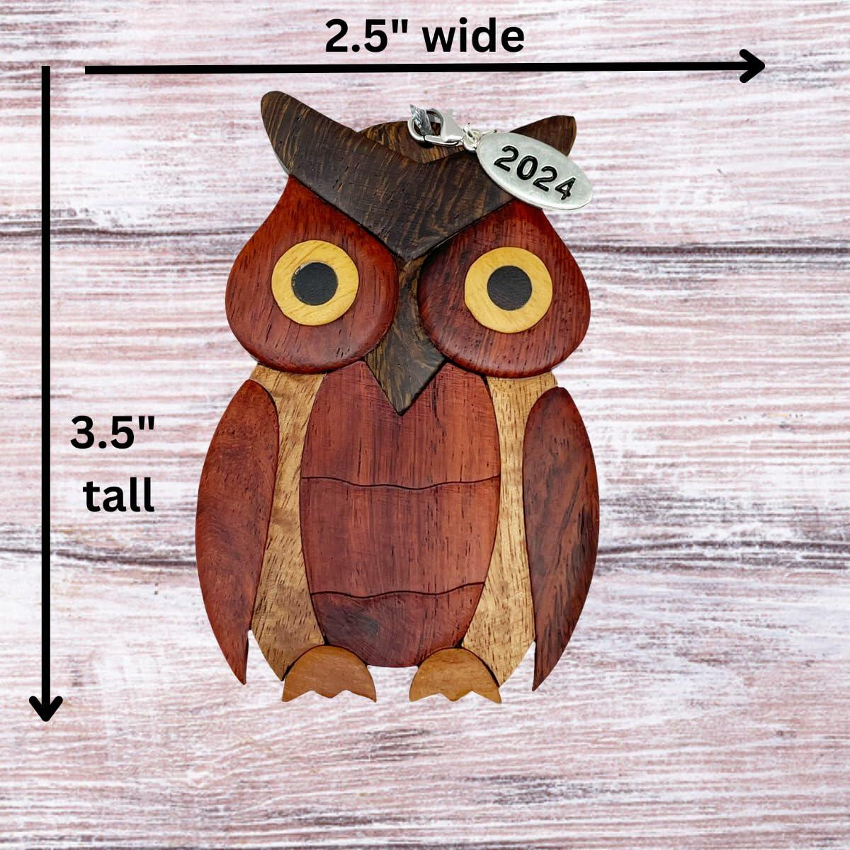 2025 Wooden Owl Ornament, Owl Christmas Ornaments - Two-Tone Wood Christmas Ornament - Intarsia Design - Comes in A Gift Box