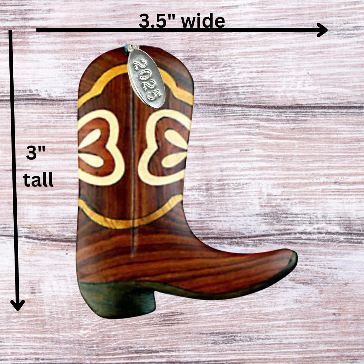 Cowboy Boot Ornament 2025 - Two-Tone Wood Christmas Ornament - Intarsia Design - Western Ornament - Comes in A Gift Box So It's Ready for Giving