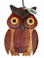 2025 Wooden Owl Ornament, Owl Christmas Ornaments - Two-Tone Wood Christmas Ornament - Intarsia Design - Comes in A Gift Box