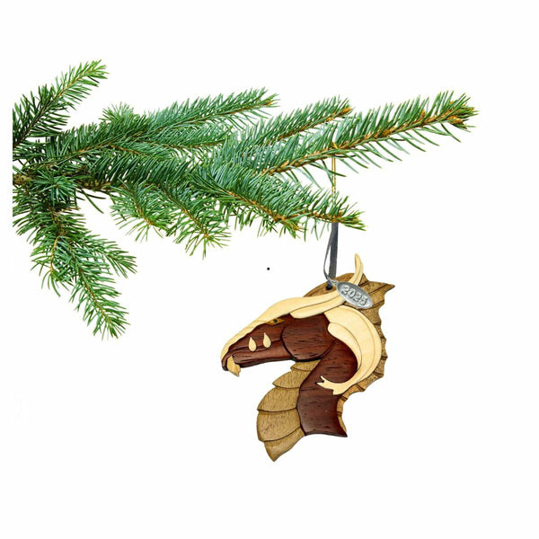 2025 Dragon Ornament, Elegant Wooden Dragon Ornament, Stunning Multi-Color Wood, Handcrafted Two-Tone Intarsia Design, with Gift Box - Beautiful Mystical, Fantasy Gift for Dragon Lovers