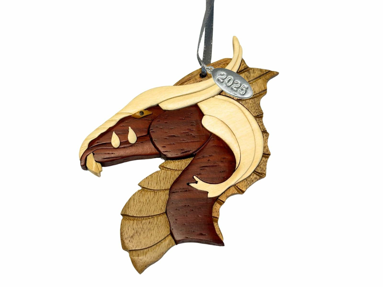 2026 Dragon Ornament, Elegant Wooden Dragon Ornament, Stunning Multi-Color Wood, Handcrafted Two-Tone Intarsia Design, with Gift Box - Beautiful Mystical, Fantasy Gift for Dragon Lovers