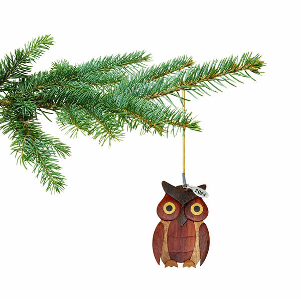 2025 Wooden Owl Ornament, Owl Christmas Ornaments - Two-Tone Wood Christmas Ornament - Intarsia Design - Comes in A Gift Box