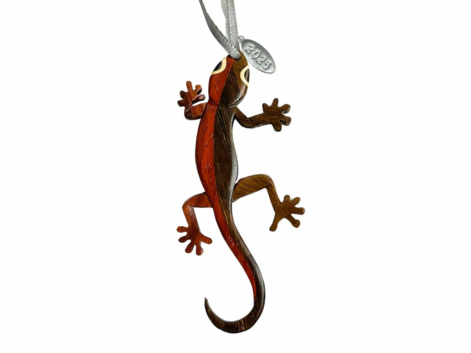 2026 Gecko Ornament or Lizard Christmas Ornament, Bearded Dragon Christmas Ornament - Stunning Multi-Color Wood, Handcrafted Two-Tone Intarsia Design, with Gift Box