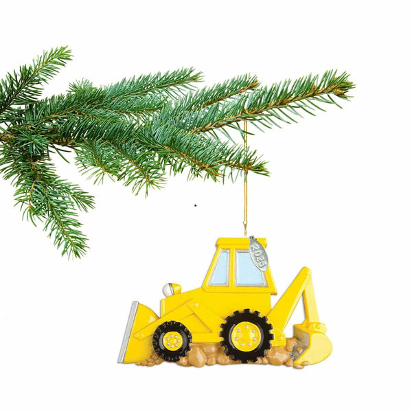 Yellow Backhoe Ornament 2025 - Construction Truck Ornament - Great As Construction Ornaments - Easy to Personalize at Home - Comes in a Gift Box so It's Ready for Giving