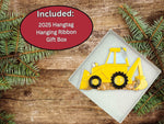Yellow Backhoe Ornament 2025 - Construction Truck Ornament - Can Be Personalized at Home - Comes in Gift Box