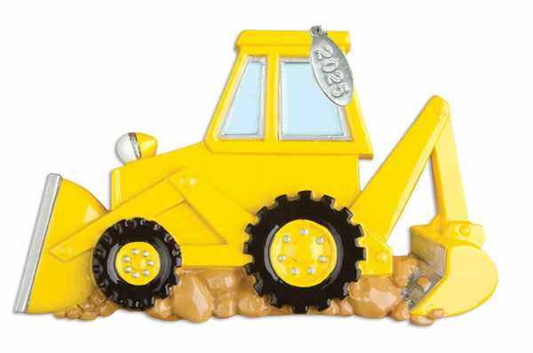 Yellow Backhoe Ornament 2025 - Construction Truck Ornament - Great As Construction Ornaments - Easy to Personalize at Home - Comes in a Gift Box so It's Ready for Giving