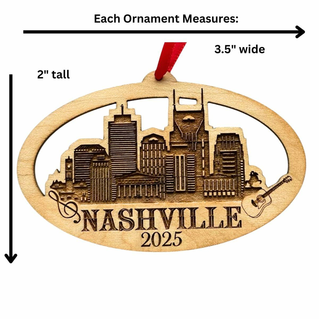 Nashville Christmas Ornament in Laser Cut Wood, Great Travel Souvenir 2026, Comes in Gift Box