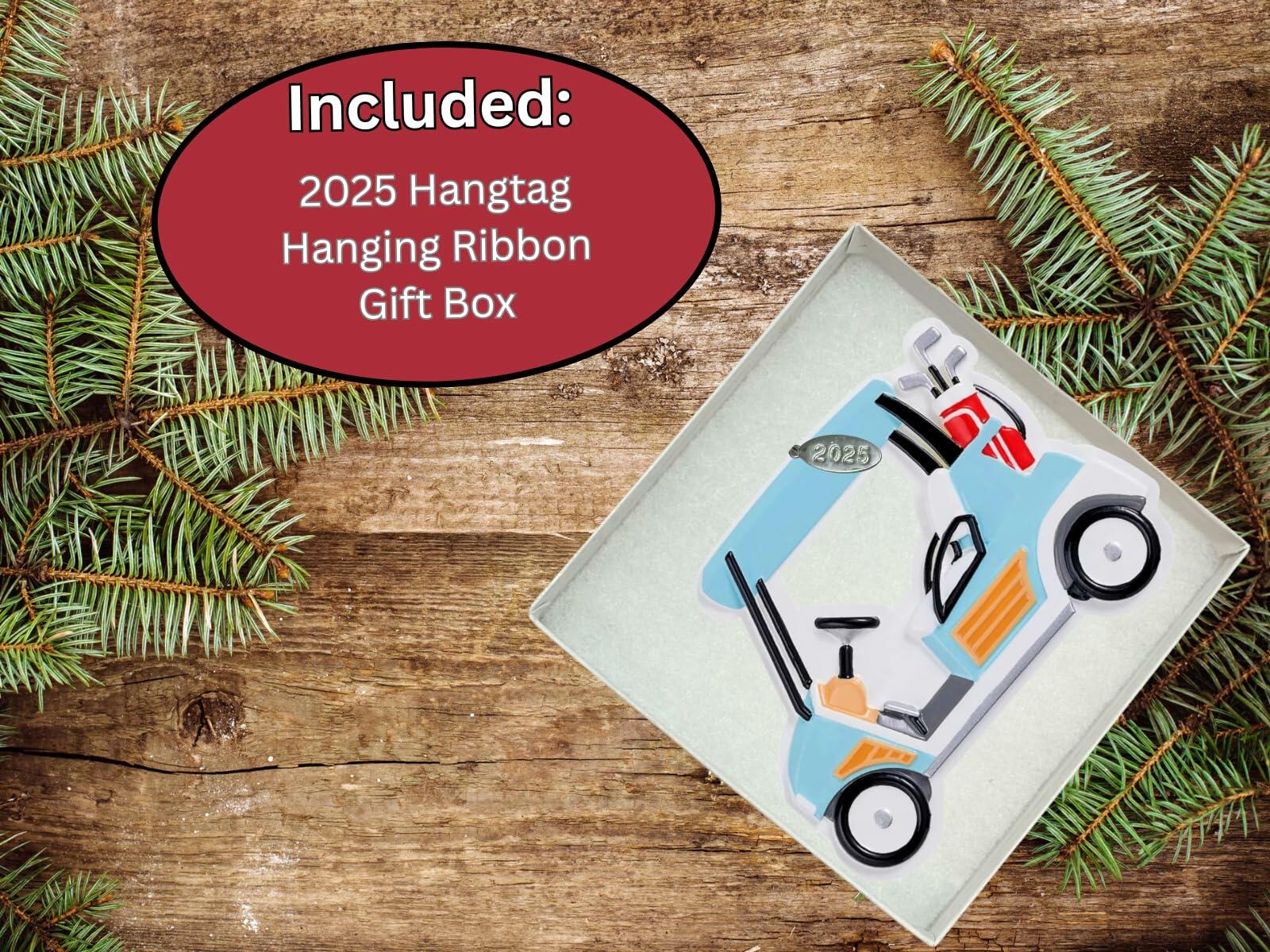 Golf Cart Christmas Ornament with 2024 Hangtag, Cute Blue Golf Cart, Comes in Gift Box - Cool Golf Gifts for Men Golfers, Perfect Dad Gift