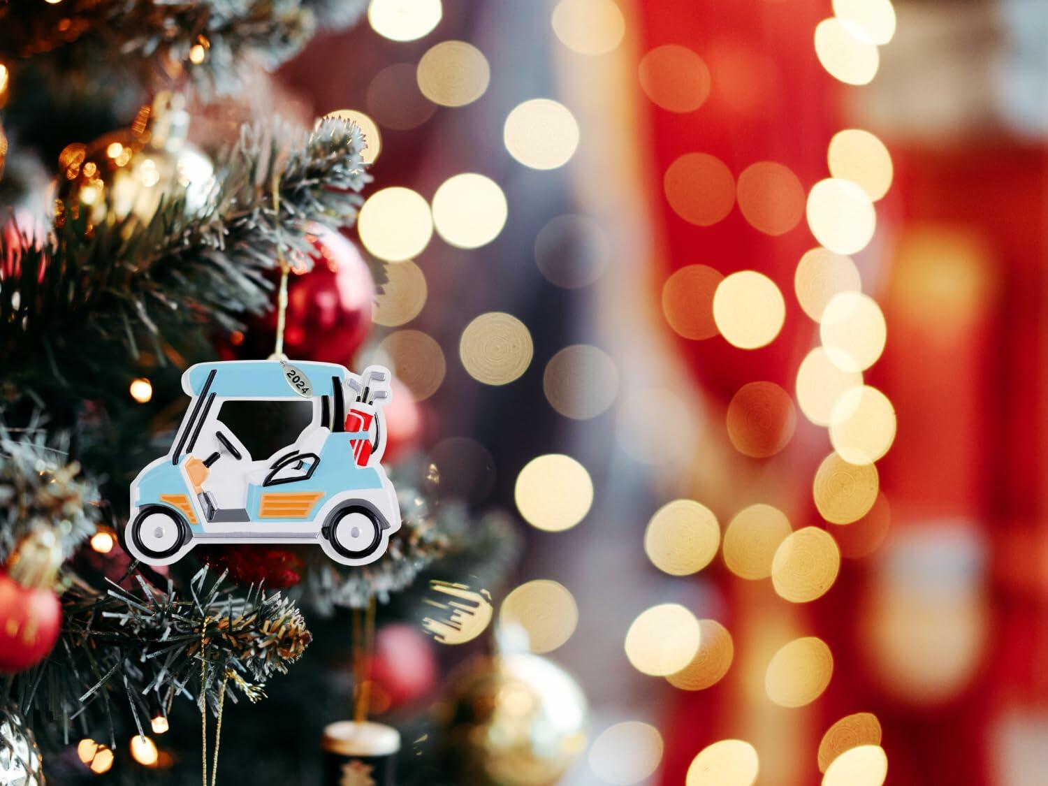 Golf Cart Christmas Ornament with 2024 Hangtag, Cute Blue Golf Cart, Comes in Gift Box - Cool Golf Gifts for Men Golfers, Perfect Dad Gift