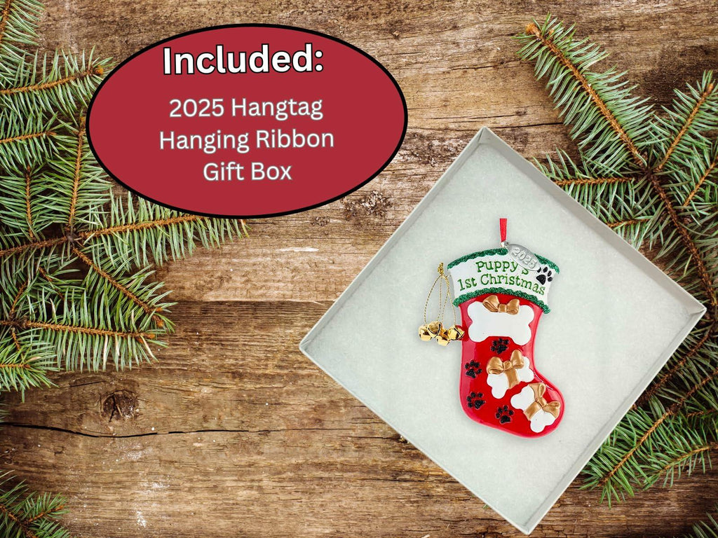 Puppy's First, Dogs First Christmas Ornament 2025 - Dog Christmas Ornaments - Easy to Personalize at Home - Comes in a Gift Box so Its Ready for Giving