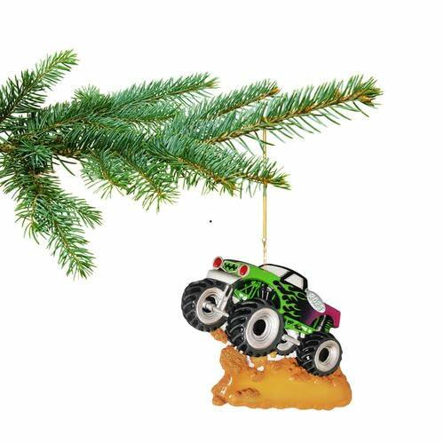 Monster Truck Christmas Ornament, Bright Green Flames, Easy to Personalize at Home, Perfect for El Toro Loco and Grave Digger Fans, Includes a 2025 Hangtag, Free Tips Brochure and Comes in a Gift Box