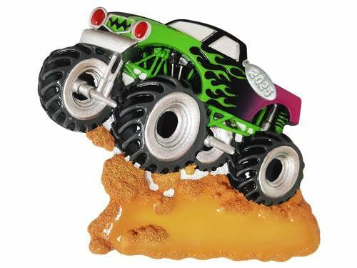 Monster Truck Christmas Ornament, Bright Green Flames, Easy to Personalize at Home, Perfect for El Toro Loco and Grave Digger Fans, Includes a 2025 Hangtag, Free Tips Brochure and Comes in a Gift Box