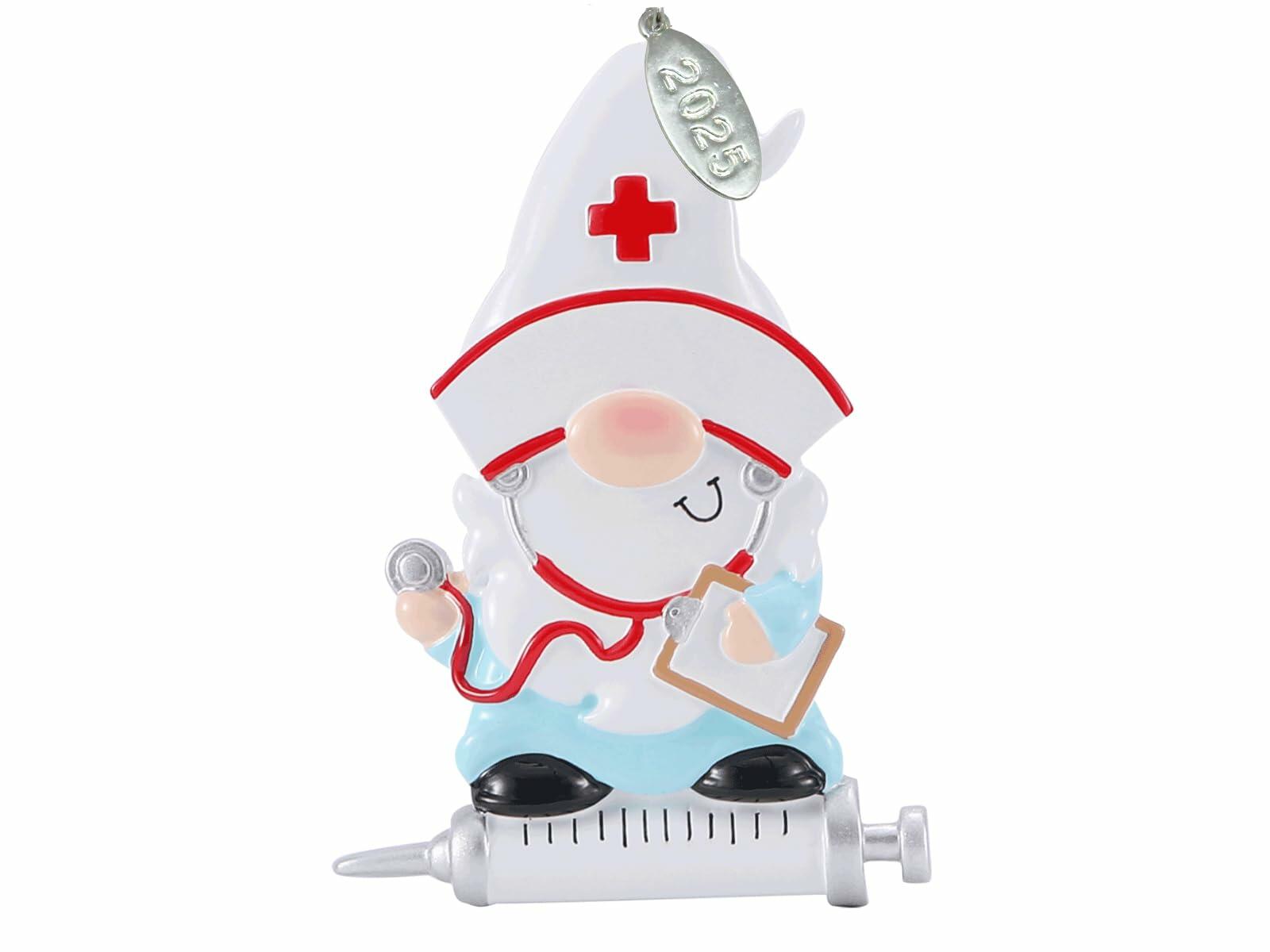 Adorable Gnome Nurse Ornament with Clipboard, Cute Nursing Christmas Ornaments or Medical Ornament - Ideal for Nurse Appreciation, Nurses Gift, 2025 - Easy to Personalize at Home, Comes in Gift Box
