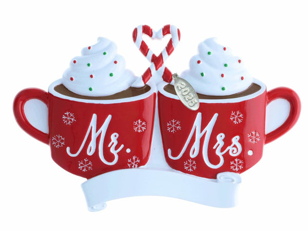 Our First Christmas Ornament, Wedding Gifts for Couples 2025, Just Married with Mr and Mrs, Cute Hot Cocoa Design, Couples First Christmas Ornament in Gift Box