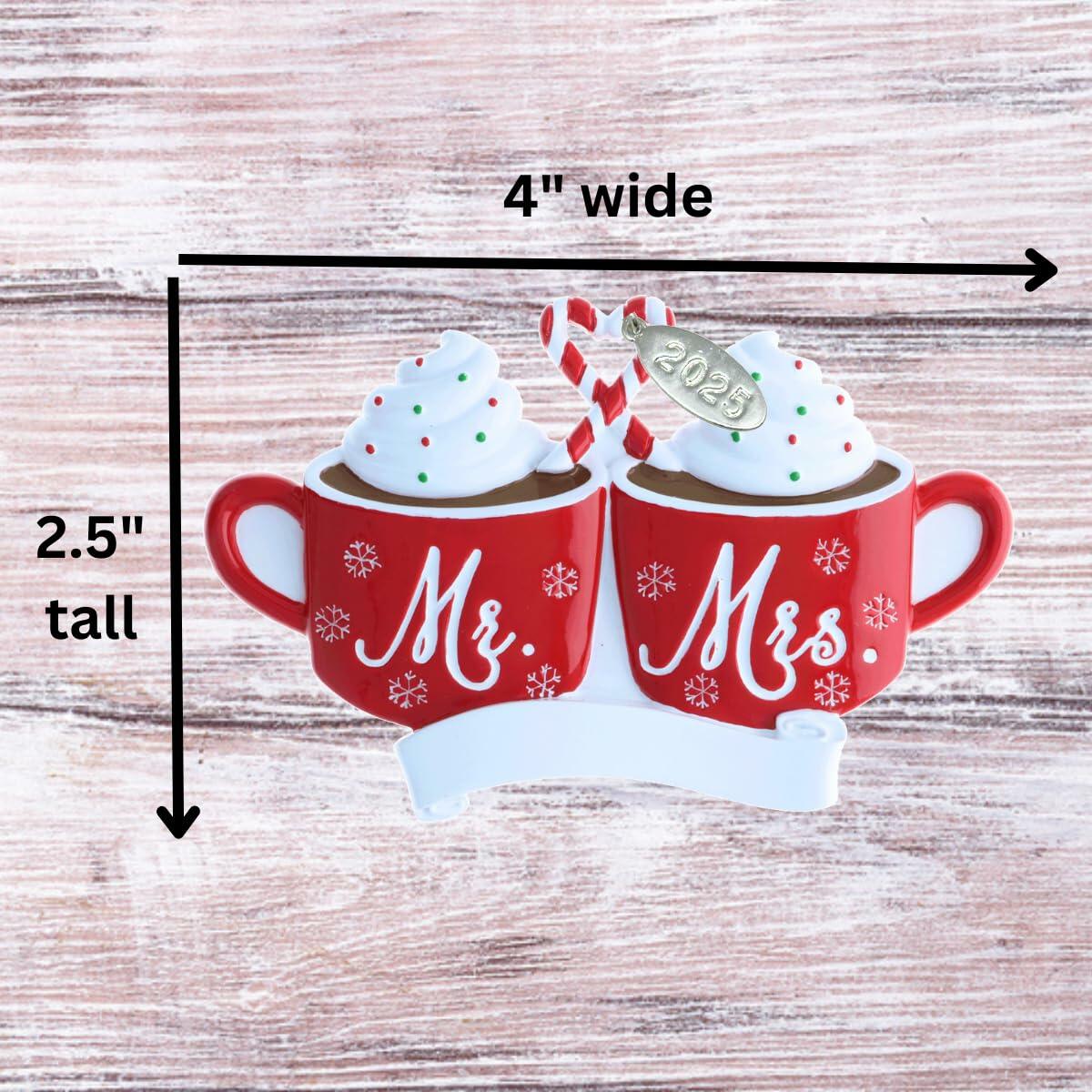 Our First Christmas Ornament, Wedding Gifts for Couples 2025, Just Married with Mr and Mrs, Cute Hot Cocoa Design, Couples First Christmas Ornament in Gift Box