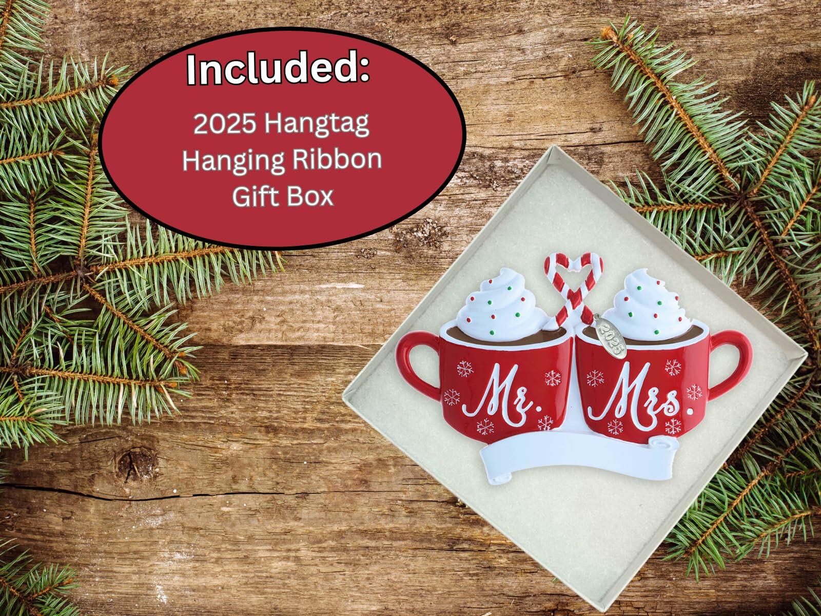 Our First Christmas Ornament, Wedding Gifts for Couples 2025, Just Married with Mr and Mrs, Cute Hot Cocoa Design, Couples First Christmas Ornament in Gift Box