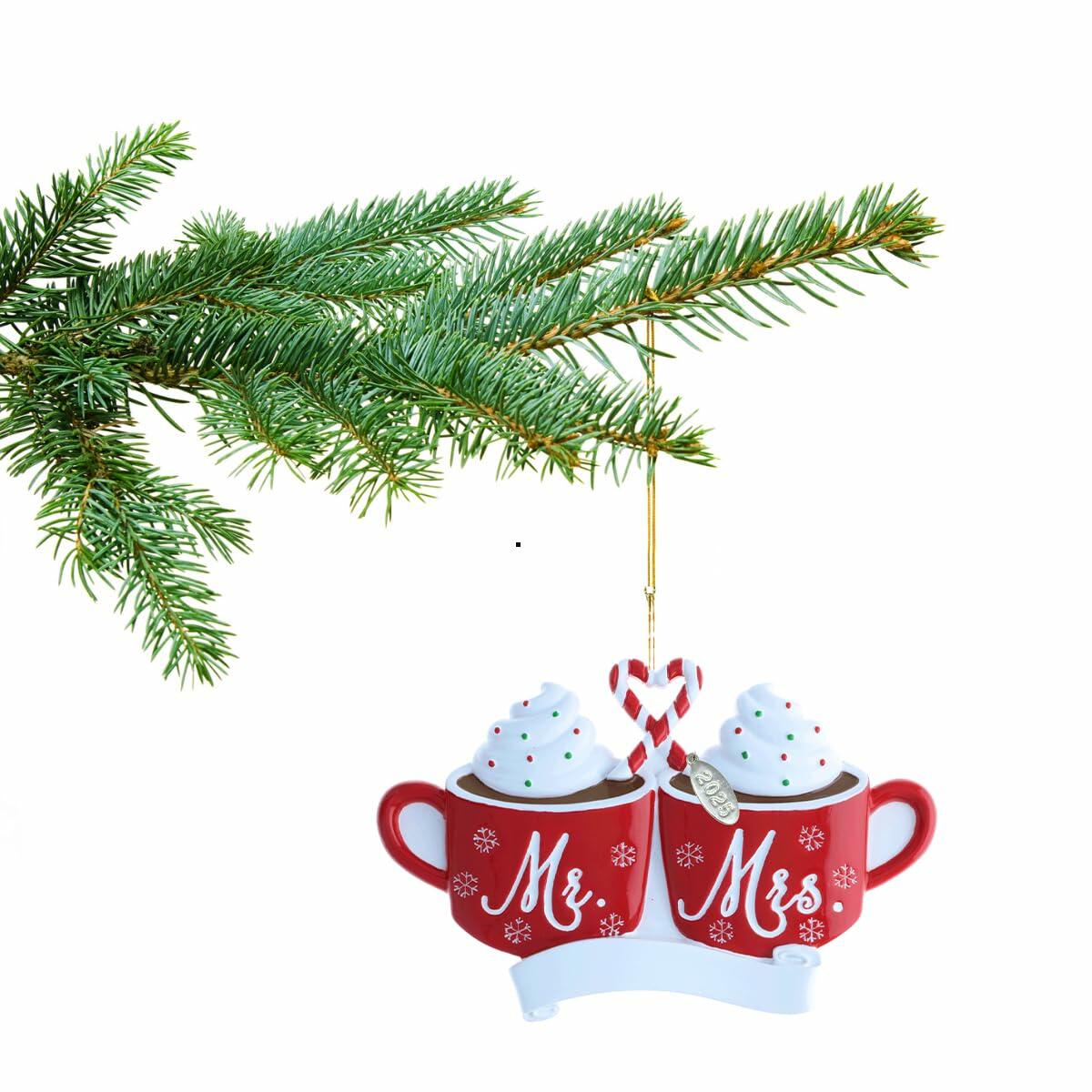 Our First Christmas Ornament, Wedding Gifts for Couples 2025, Just Married with Mr and Mrs, Cute Hot Cocoa Design, Couples First Christmas Ornament in Gift Box