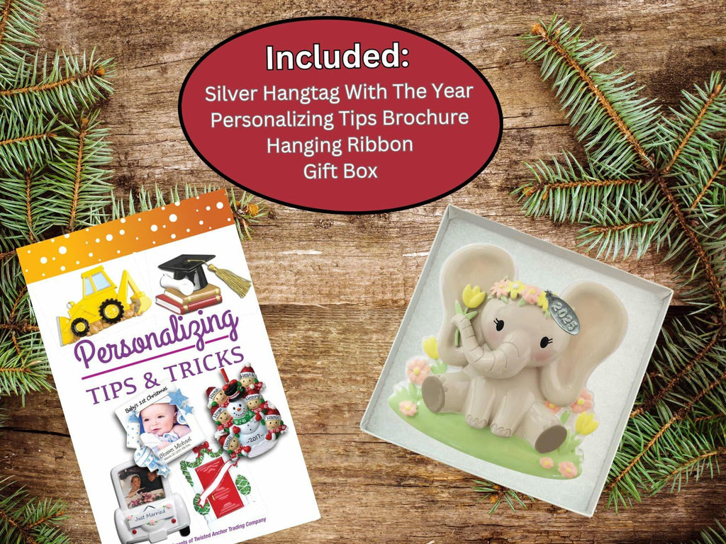 Twisted Anchor Trading Company Elephant Baby Girl Christmas Ornament or Happy Birthday Ornament, Baby Ornaments - Can Be Personalized at Home, Comes in a Gift Box 2025
