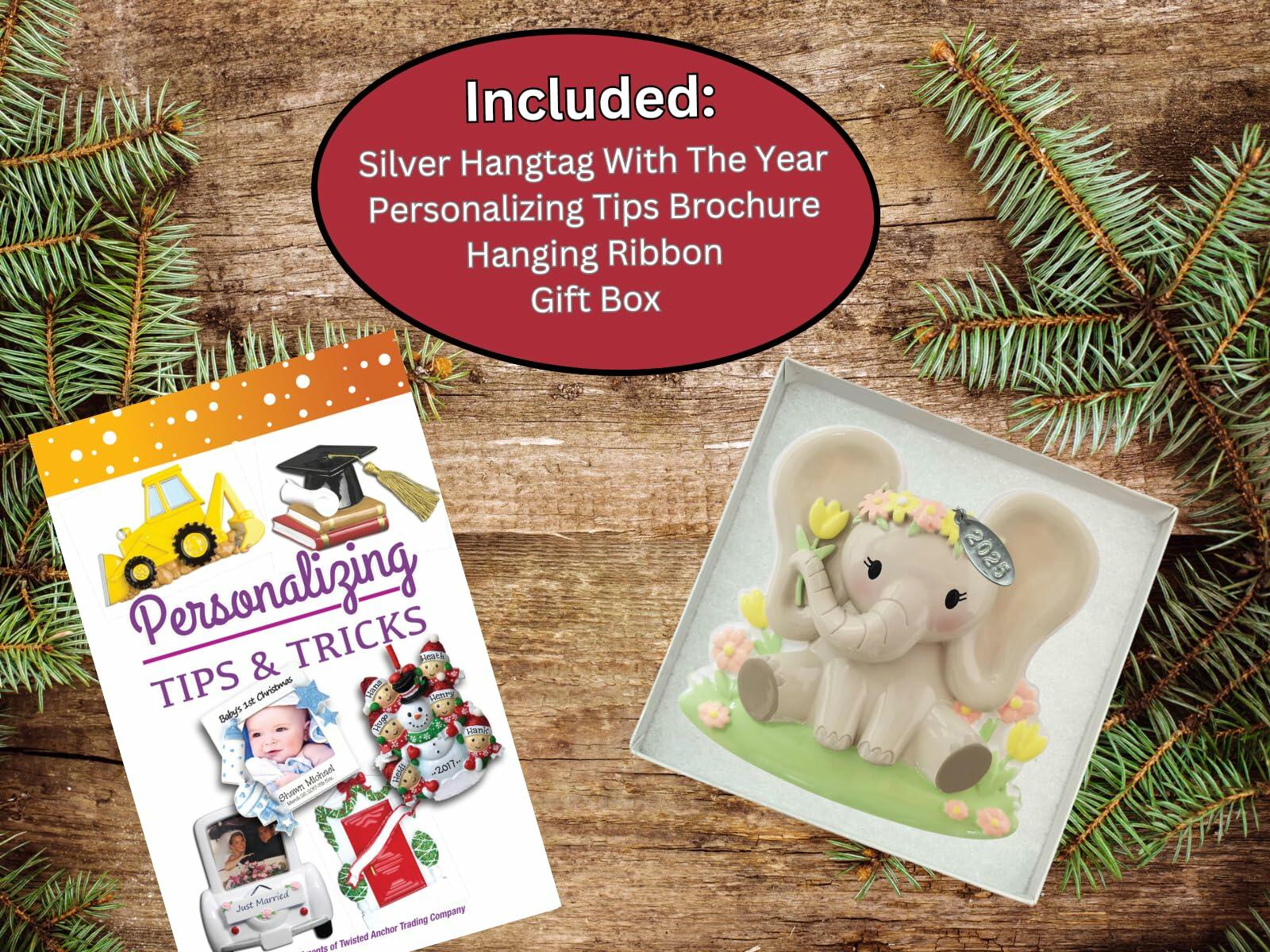 Twisted Anchor Trading Company Elephant Baby Girl Christmas Ornament or Happy Birthday Ornament, Baby Ornaments - Can Be Personalized at Home, Comes in a Gift Box 2025