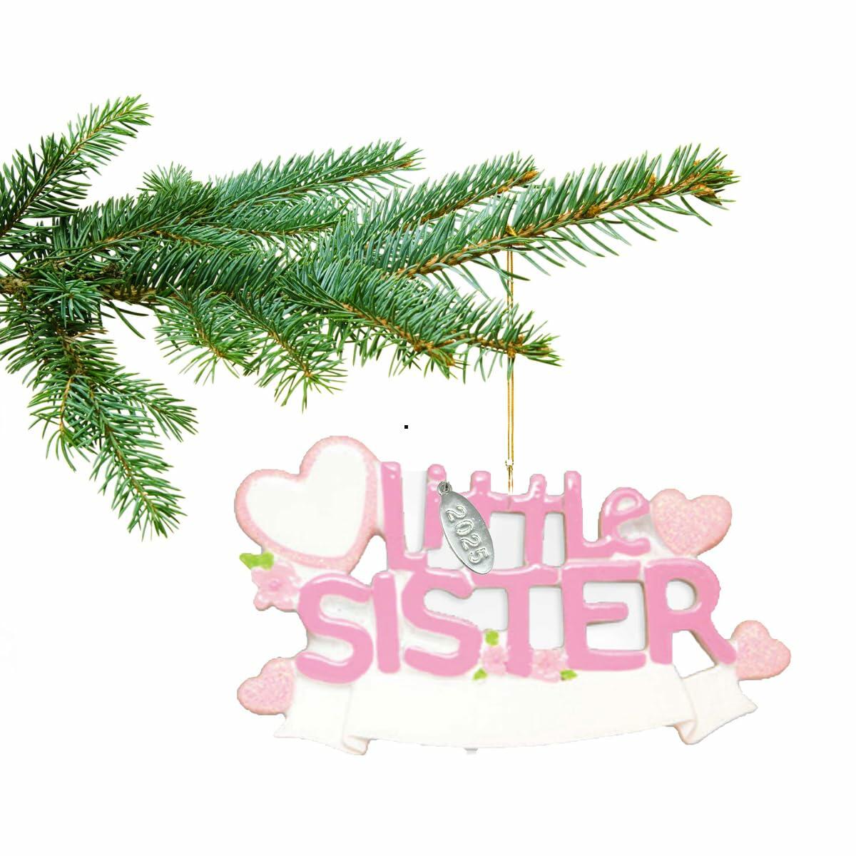 Brother or Sister Ornament 2025 - Big Brother, Big Sister, Little Brother, Little Sister Christmas Ornaments - Easy to Personalize - Comes in Gift Box So It's Ready for Giving (Little Sister - Pink)