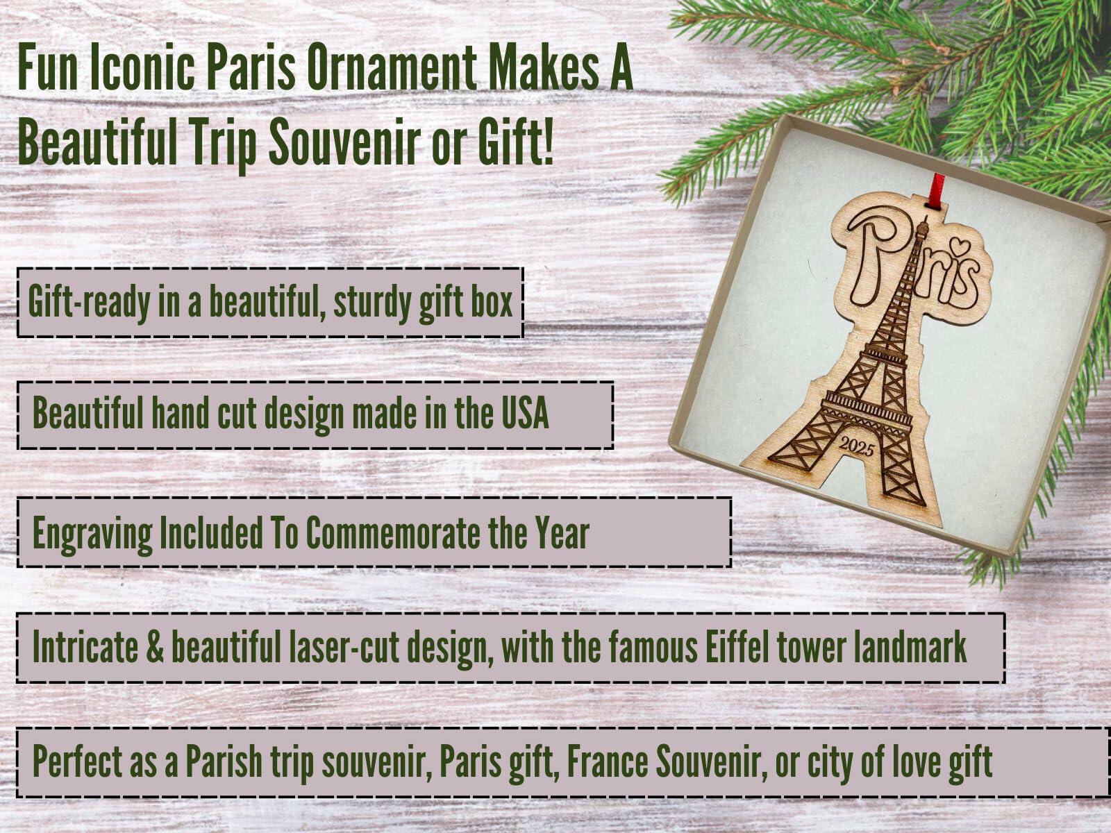 Paris Christmas Ornament 2024 in Laser Cut Wood - Paris Souvenirs and Gifts, Eiffel Tower Ornament, Olympics, Olympic Games Souvenir, Ornament, Memorabilia - Comes in a Gift Box