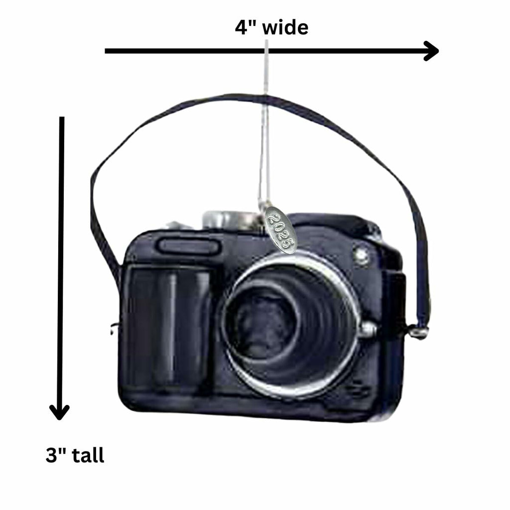 Camera Ornament - Camera Gifts - Fun Camera Christmas Tree Ornament 2025, Black & Silver with Replica Strap - Comes in a Gift Box