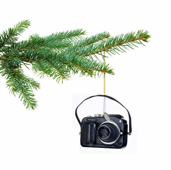 Camera Ornament - Camera Gifts - Fun Camera Christmas Tree Ornament 2025, Black & Silver with Replica Strap - Comes in a Gift Box