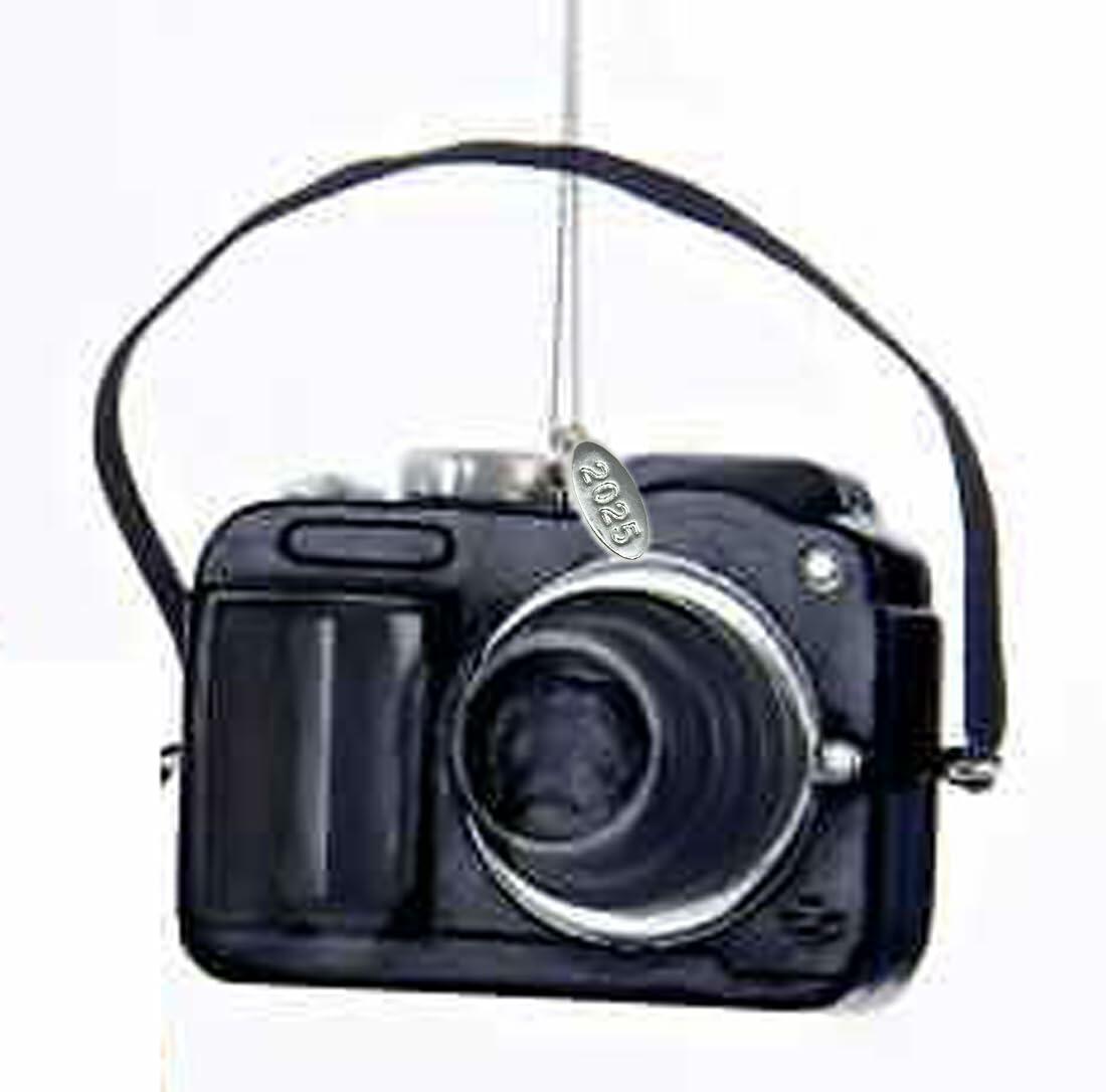 Camera Ornament - Camera Gifts - Fun Camera Christmas Tree Ornament 2025, Black & Silver with Replica Strap - Comes in a Gift Box
