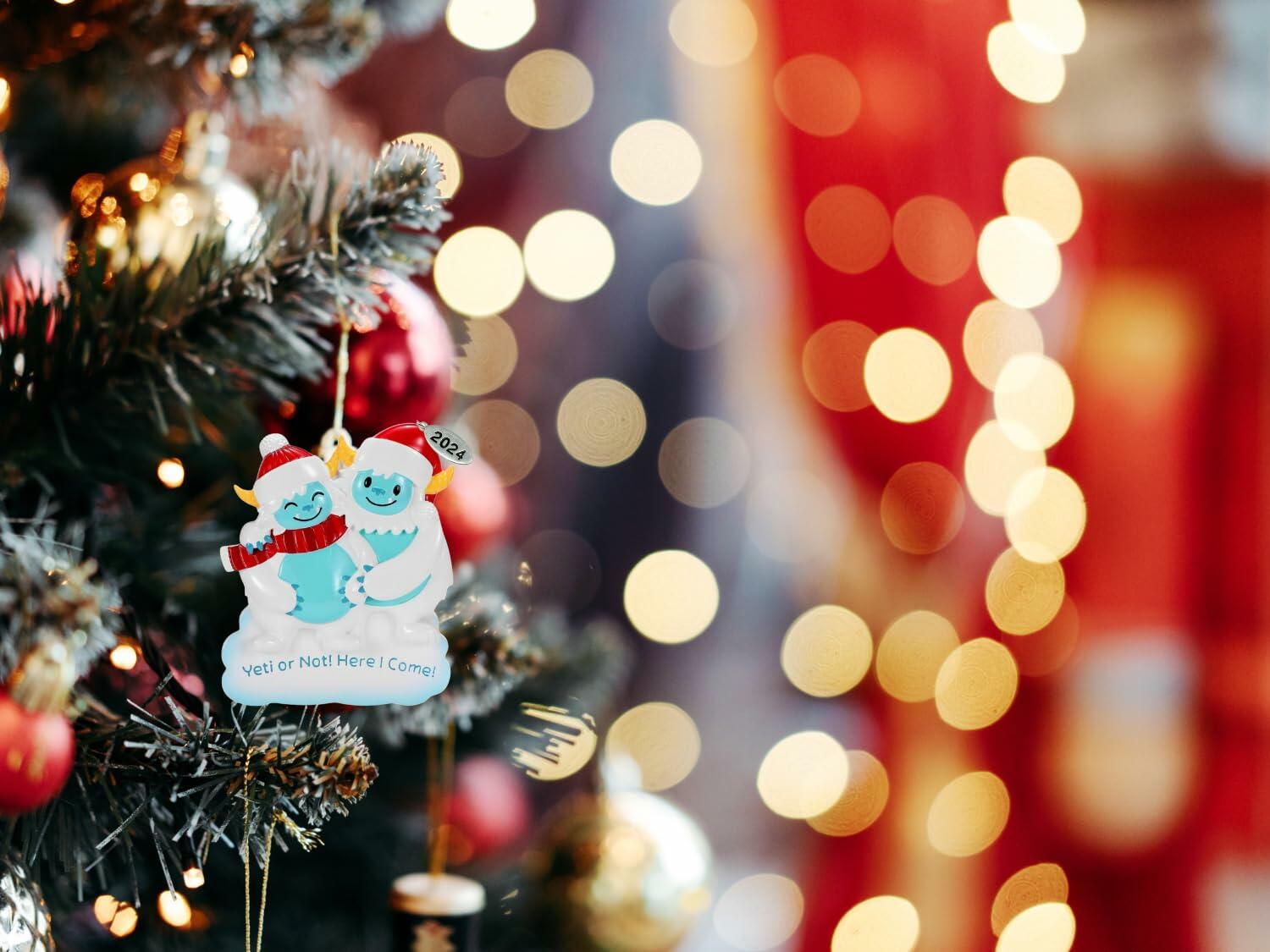 Expecting Ornament, Pregnant Christmas Ornament - Cute and Funny Yeti or Not Here I Come Design - Can Be Personalized at Home, Comes in a Gift Box