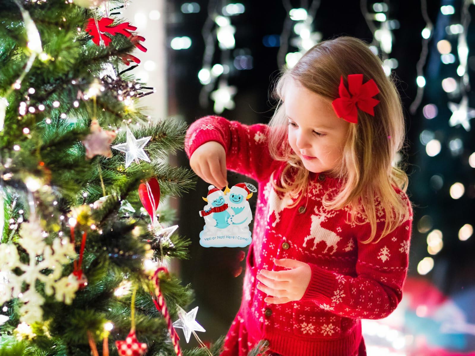 Expecting Ornament, Pregnant Christmas Ornament - Cute and Funny Yeti or Not Here I Come Design - Can Be Personalized at Home, Comes in a Gift Box