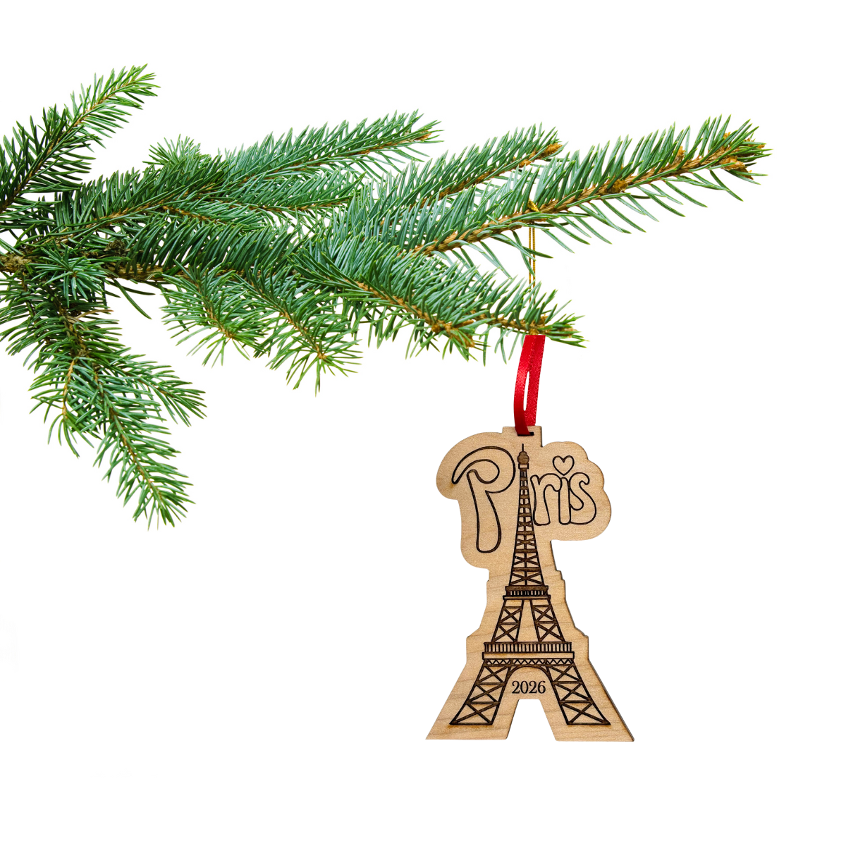 Paris Christmas Ornament 2026 in Laser Cut Wood, Great Travel Souvenir and Gift, In Gift Box