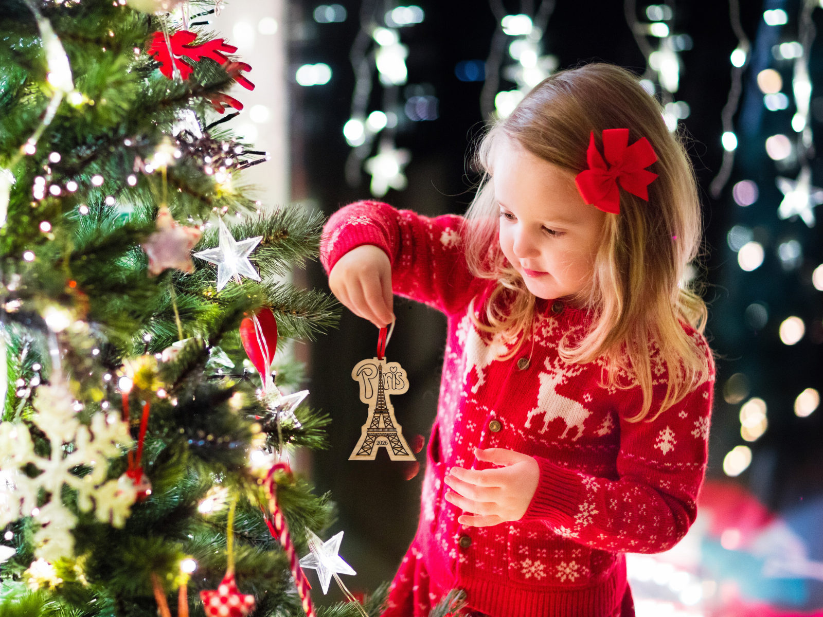 Paris Christmas Ornament 2026 in Laser Cut Wood, Great Travel Souvenir and Gift, In Gift Box