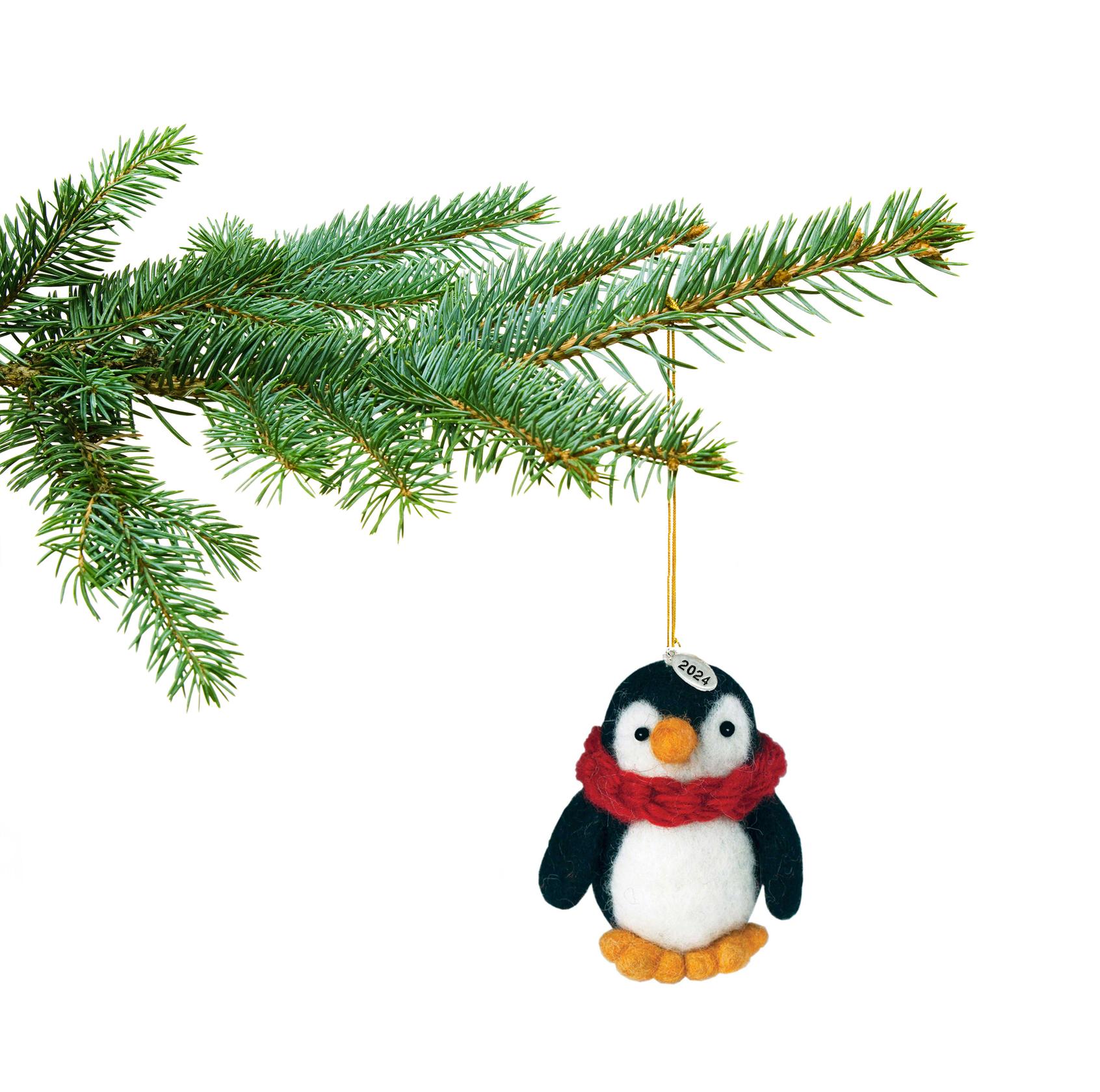 Felt Penguin Christmas Ornament 2024 - Fair Trade, Hand Felted Made in Nepal - Comes in a Gift Bag