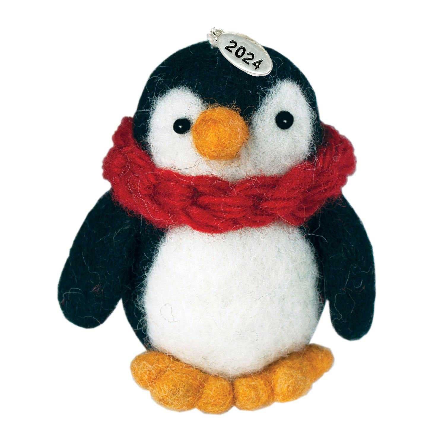 Felt Penguin Christmas Ornament 2025 - Fair Trade, Hand Felted Made in Nepal - Comes in a Gift Bag