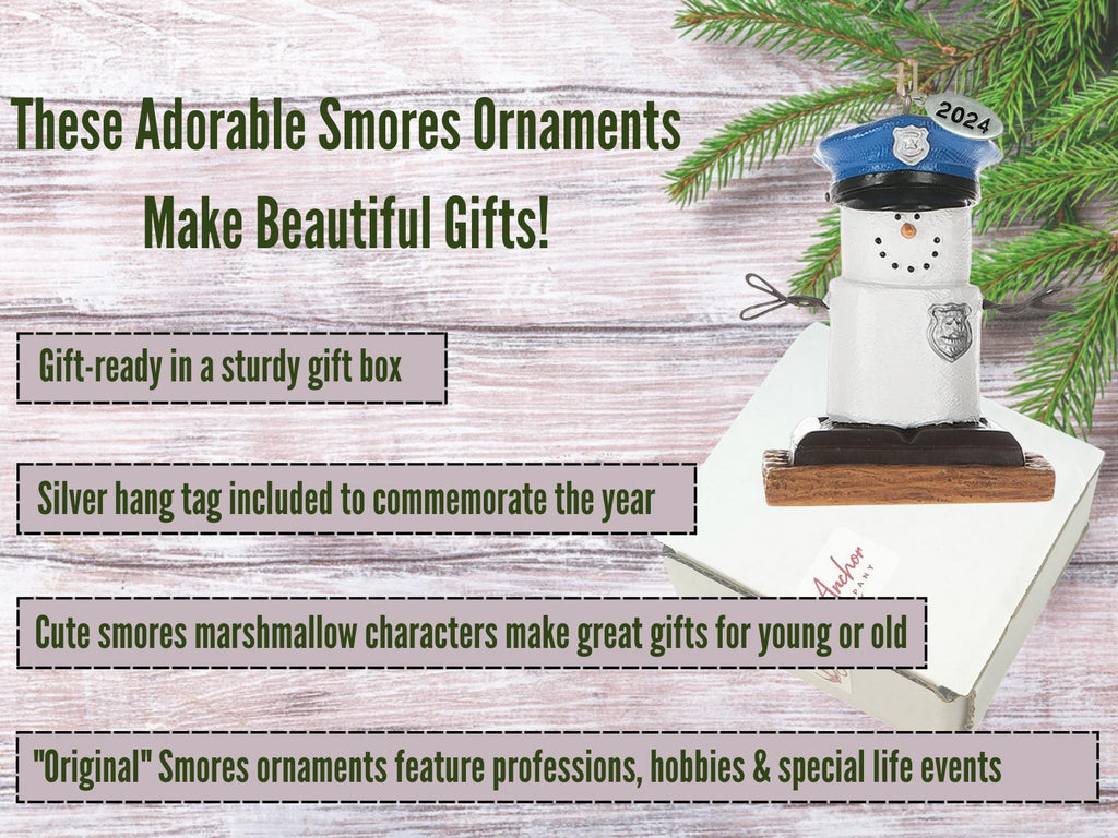 Smores Police Ornament, Police Officer Gifts, Police Christmas Ornaments - Cute Police Academy Graduation Gift - Comes in Gift Box So It's Ready for Giving